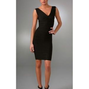 HERVE LEGER Icon V-Neck Black Cocktail Dress, Size Small